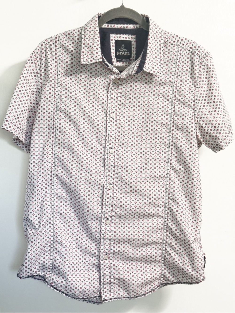 prAna Organic Cotton Short Sleeve Button Down Shirt Men’s M Geometric Print